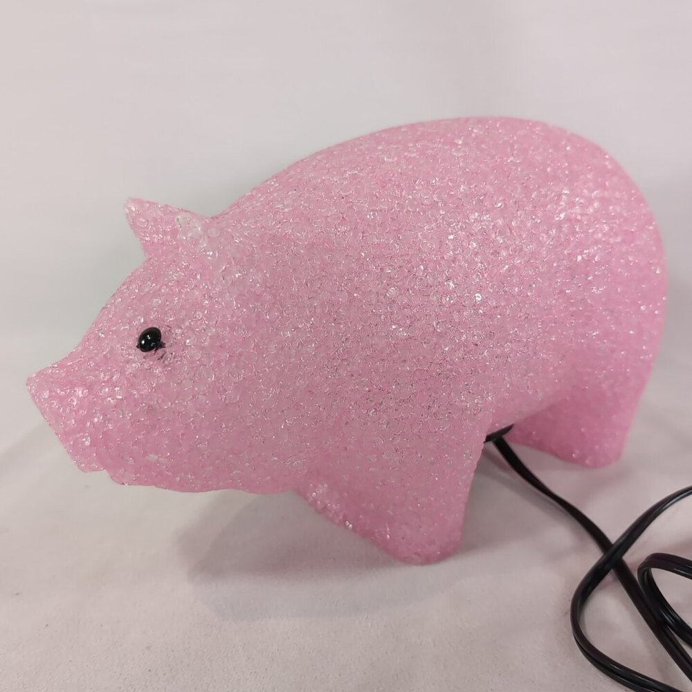 Melted Plastic Popcorn Pig Lamp Light Pink Vintage Rare Electric Table Night